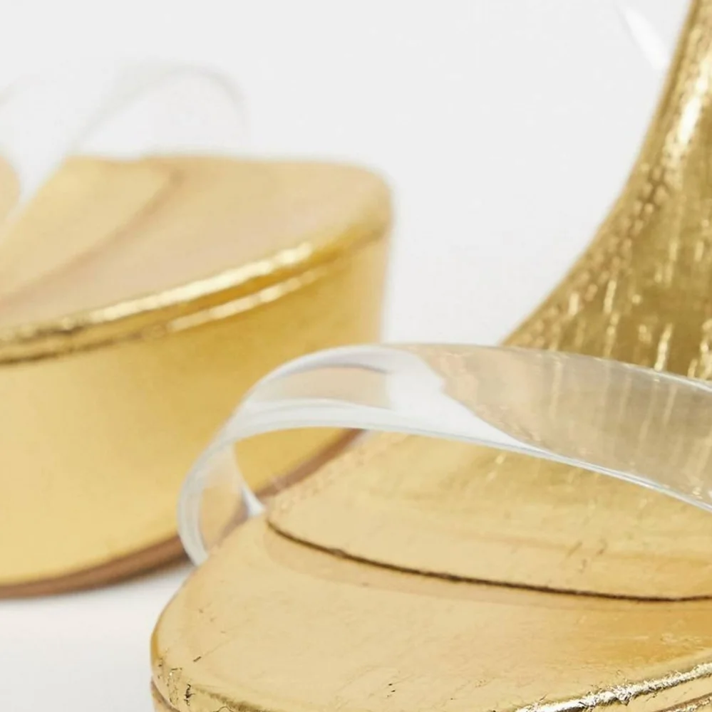 ASOS Gold Metallic Wedge Sandals with Clear Straps